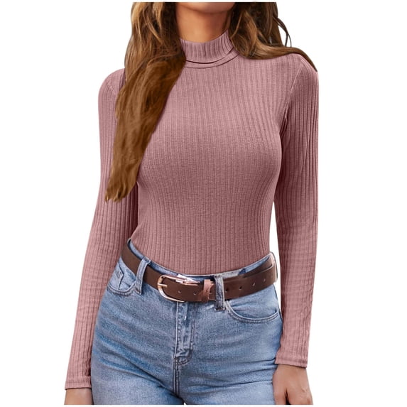 Maplenight Turtleneck Tops for Women Long Sleeve Layer Tops Ribbed Basic Tees Soft Stretch Thermal Undershirts