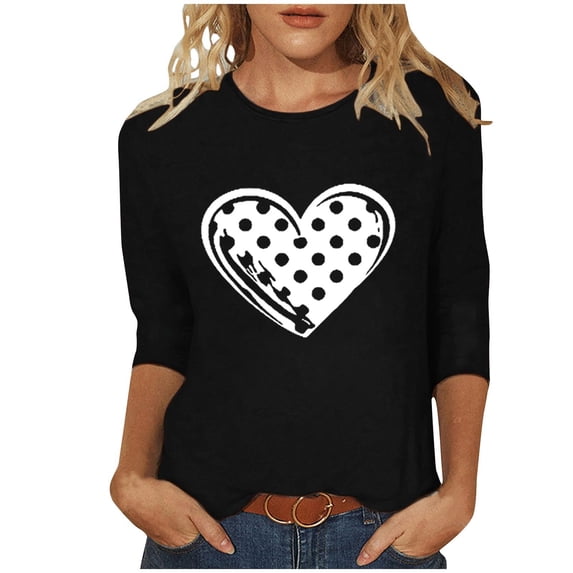 Maplenight Valentine's Day 3/4 Sleeve Shirts for Women Loose Casual Crewneck Cute Tops Funny Graphic Tees Blouse
