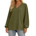 thumbnail image 1 of Maplenight Waffle Knit Tops for Women V Neck Long Sleeve Relaxed Fit Casual Pullover Tops for Fall Winter, 1 of 7