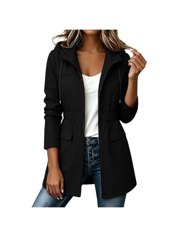 Waterproof Coats for Women Full Zip Up Windbreaker Jacket Outdoor Hiking Travel Outerwear with Pockets