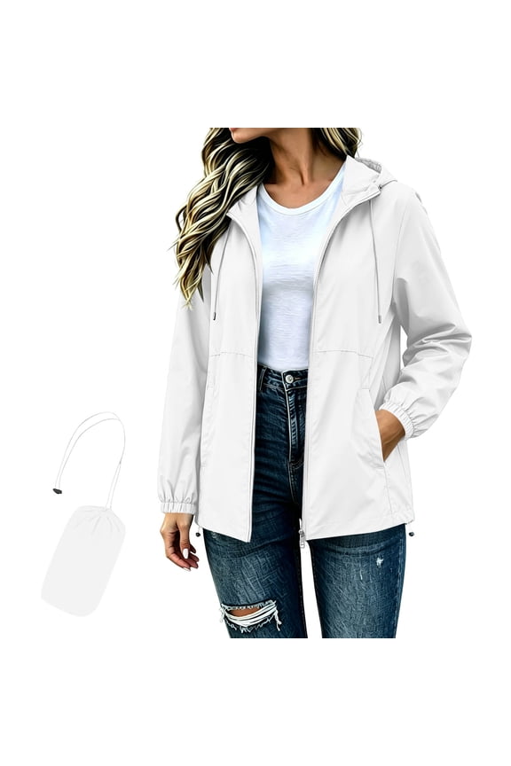 Waterproof Rain Jackets for Women Zip Up Hooded Windbreaker Lightweight Raincoat for Outdoor Hiking Travel