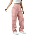 thumbnail image 1 of Maplenight Wide Leg Cargo Pants for Women Elastic Drawstring High Waist Pants Outdoor Hiking Camp Casual Pants with Pocket, 1 of 6