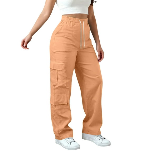 Maplenight Wide Leg Cargo Pants for Women Elastic Drawstring High Waist Pants Outdoor Hiking Camp Casual Pants with Pocket