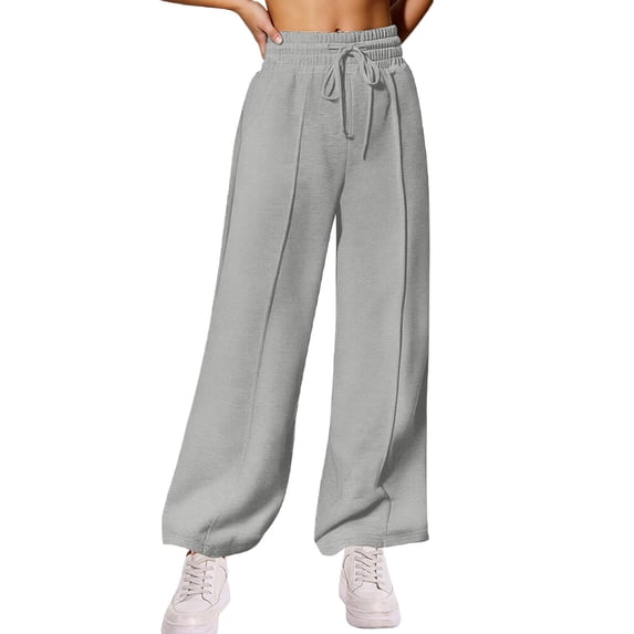 Maplenight Wide Leg Pants for Women Elastic High Waist Pleat Pant Solid Loose Casual Drawstring Trousers