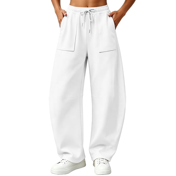 Maplenight Wide Leg Sweatpants for Women Drawstring Elastic Waist Barrel Pants Casual Lounge Athletic Wear Trousers
