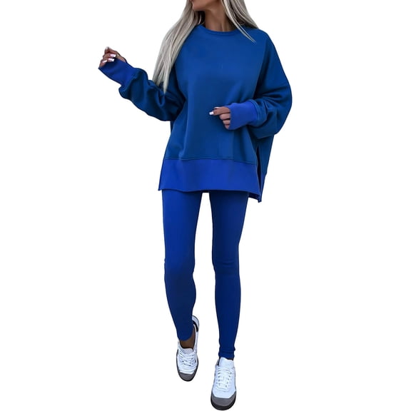 Maplenight Women's 2 Piece Outfits Fall Winter Crew Neck Long Sleeve Lounge Sets Loose Casual Tops and Slim Fit Pants Sweatsuit Sets