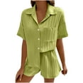 thumbnail image 1 of Maplenight Women's 2 Piece Outfits Lapel Long Sleeve Button Down Shirts and Drawstring Shorts Sets Casual Lounge Vacation Summer Sets, 1 of 9