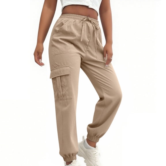 Maplenight Women's Cargo Pants Elastic Waist Joggers with Drawstring Solid Loose Casual Lounge Pants with Pockets