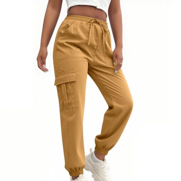 Maplenight Women's Cargo Pants Elastic Waist Joggers with Drawstring Solid Loose Casual Lounge Pants with Pockets