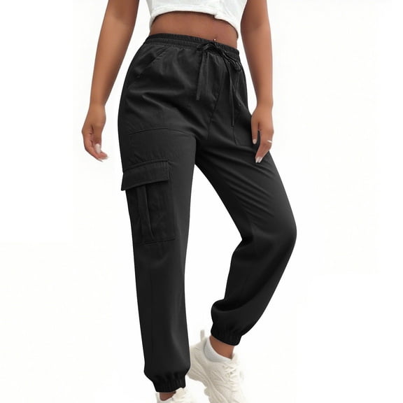 Maplenight Women's Cargo Pants Elastic Waist Joggers with Drawstring Solid Loose Casual Lounge Pants with Pockets