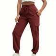thumbnail image 1 of Maplenight Women's Cargo Pants Elastic Waist Joggers with Drawstring Solid Loose Casual Lounge Pants with Pockets, 1 of 9