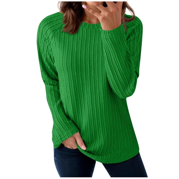 Maplenight Women's Casual T Shirts Texture Crew Neck Long Sleeve Shirts Fall Solid Color Relaxed Fit Womens Tops