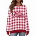 thumbnail image 1 of Maplenight Women's Christmas Sweatshirts Letter Printed Plaid Crew Neck Sweatshirt Long Sleeve Regular Fit Casual Pullover Womens Tops, 1 of 7