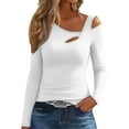 thumbnail image 1 of Maplenight Women's Cold Shoulder Tops Trendy Cut Out Tops Long Sleeve Slim Fitted T Shirts Fall Fashion Clothes, 1 of 5