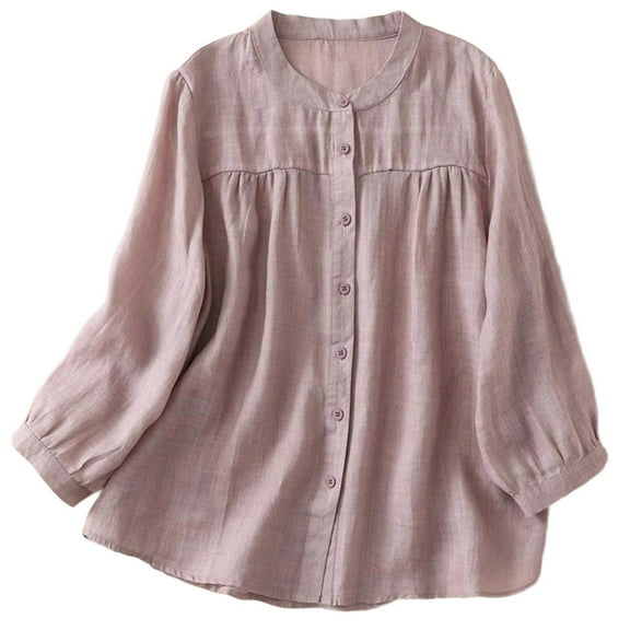 Maplenight Women's Cotton Linen Shirts Button Down Long Sleeve Lightweight Tops Summer Fall Sun Protection Loose Casual Womens Tops