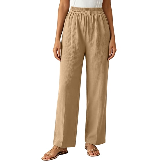Maplenight Women's Dress Pants Elastic High Waisted Straight Leg Trousers with Pockets Office Business Casual Elegant Workwear Loose Fit Long Pants