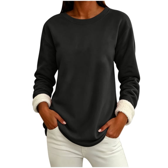 Maplenight Women's Fleece Lined Sweatshirt Soft Thermal Winter Tops Crew Neck Long Sleeve Pullover Tops
