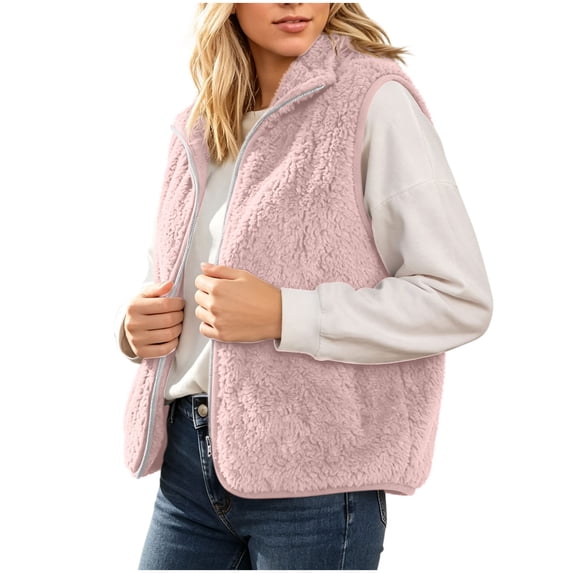 Maplenight Women's Fleece Vest Fuzzy Stand Collar Zip Up Sleeveless Outerwear Soft Warm Cozy Fall Winter Casual Vacation Travel Vests