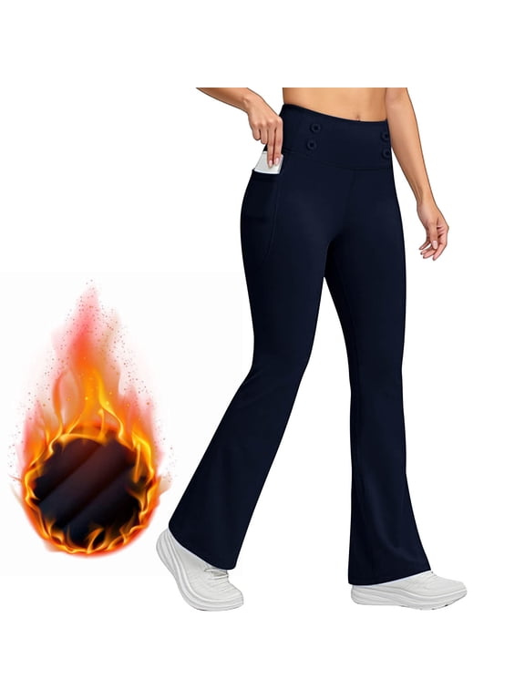 Women's High Waist Fleece Yoga Pants Flare Leg with Pockets Workout Leggings for Women Casual Wear Thermal