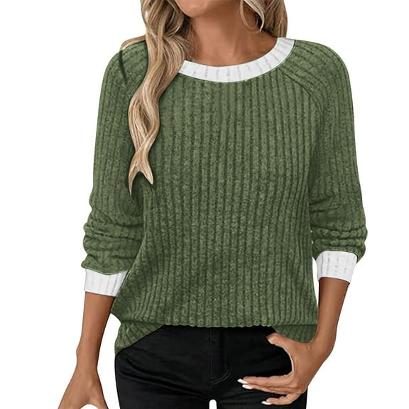 Maplenight Women's Knit T Shirts Crew Neck Long Sleeve Shirts for Women Regular Fit Casual Pullover Tops for Fall Winter