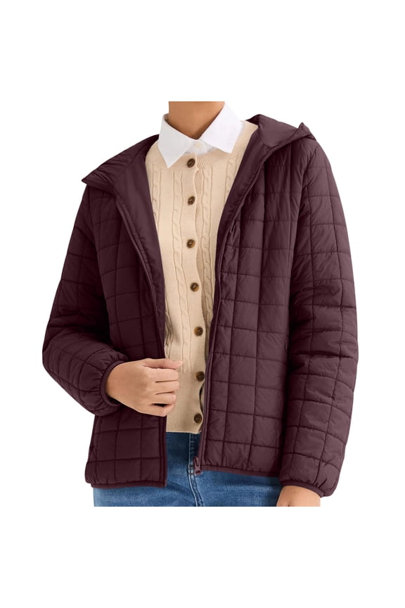 Women's Lightweight Puffer Jacket Packable Lapel Zip Up Quilted Jackets Warm Winter Coats with Pockets
