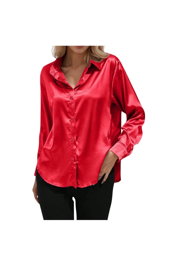 Women's Long Sleeve Button Down Shirts Lapel Casual Dressy Tops Fashion Relaxed Fit Clothes for Ladies