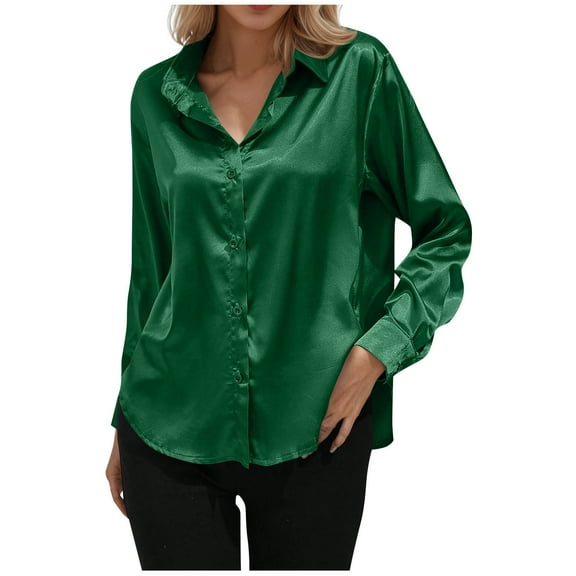 Maplenight Women's Long Sleeve Button Down Shirts Lapel Casual Dressy Tops Fashion Relaxed Fit Clothes for Ladies