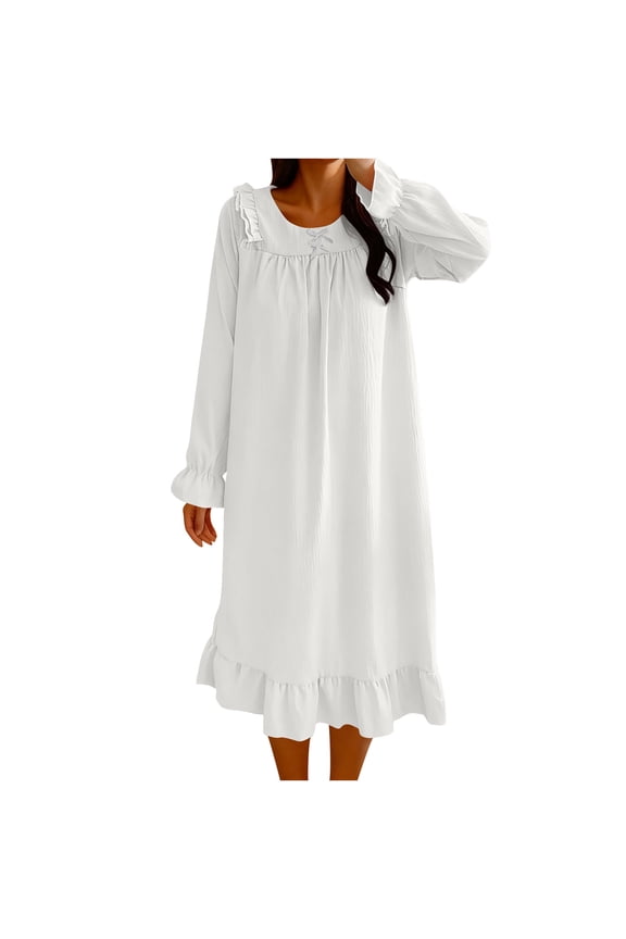 Women's Long Sleeve Nightgown Long Sleepshirts Crew Neck Sleep Dress Full Length Sleepwear