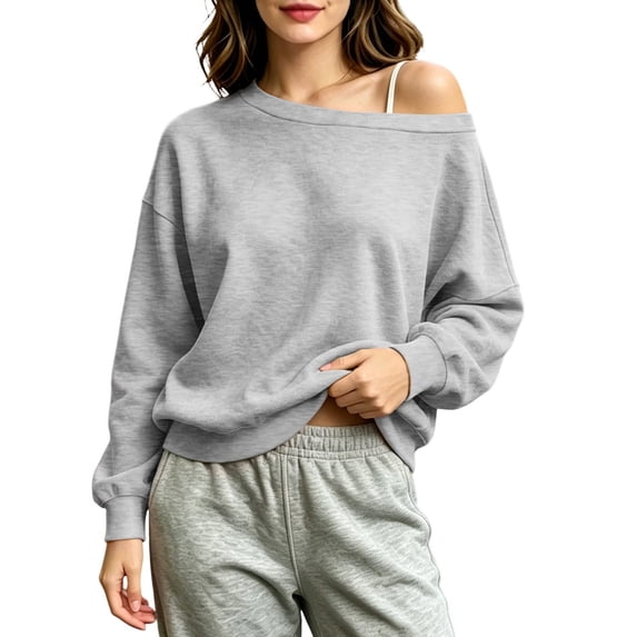 Maplenight Women's One Shoulder Sweatshirt Fleece Lined Long Sleeve Pullover Tops Fall Winter Thermal Casual Sweatshirts