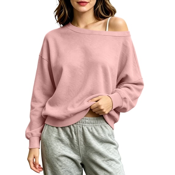 Maplenight Women's One Shoulder Sweatshirt Fleece Lined Long Sleeve Pullover Tops Fall Winter Thermal Casual Sweatshirts
