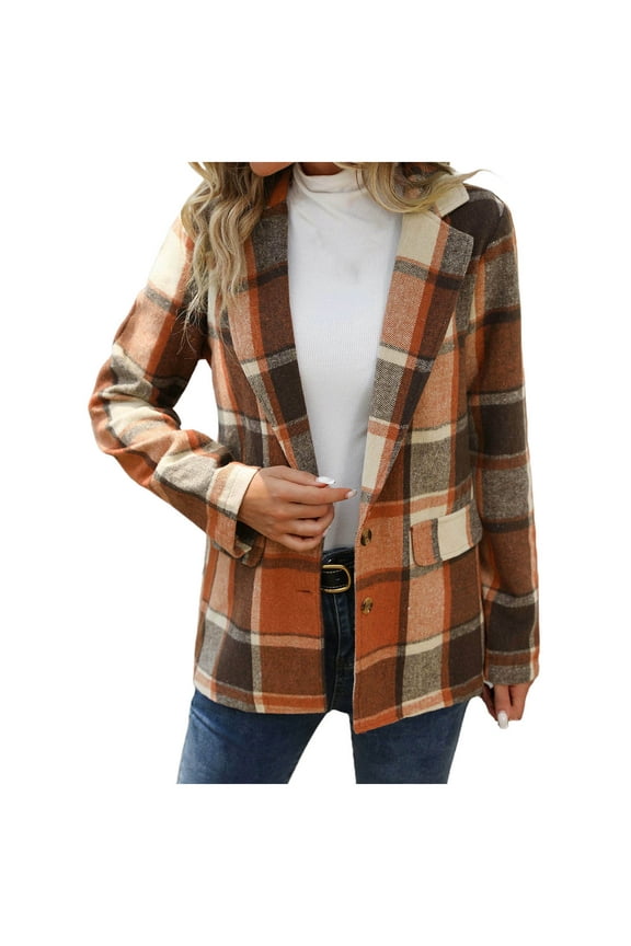 Women's Plaid Blazer Jacket Long Sleeve Casual Button Down Open Front Trendy Coat Womens Workwear