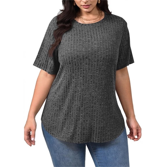 Maplenight Women's Plus Size Tunic Tops Crew Neck Short Sleeve Shirts Trendy Comfy Dressy Casual Business Blouses
