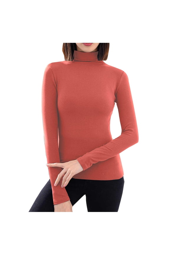 Women's Ribbed Turtleneck Fitted Long Sleeve Shirts Winter Basic Thermal Layering Tops