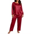 thumbnail image 1 of Maplenight Women's Satin Pajama Set Plus Size Lounge Set Crew Neck Long Sleeve Top & Long Pants 2 Piece Silk Sleepwear Loungewear, 1 of 6