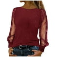 thumbnail image 1 of Maplenight Women's Shiny Sequin Shirts Sheer Mesh Long Sleeve Tops Party Evening Bling Blouse Ladies Elegant Outfit, 1 of 5