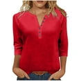 thumbnail image 1 of Maplenight Women's Shirts 3/4 Sleeve Button V Neck Pullover Blouses Summer Fall Knit Henley Loose Fit Basic Tops for Women, 1 of 9