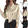 thumbnail image 1 of Maplenight Women's Silk Satin Blouse Bow Tie Neck Long Sleeve Shirts Dressy Casual Business Tops, 1 of 6