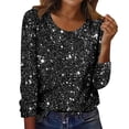 thumbnail image 1 of Maplenight Women's Sparkly Sequin Tops 3/4 Sleeve Glitter Dressy Blouses Crewneck Evening Party Tops, 1 of 5