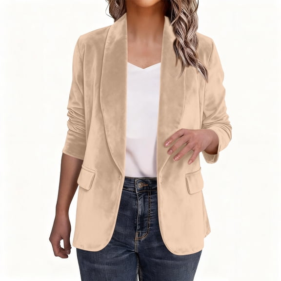 Maplenight Women's Velvet Blazer Long Sleeve Shawl Collar Blazer Suits Office Work Blazer Jacket Open Front Cardigan