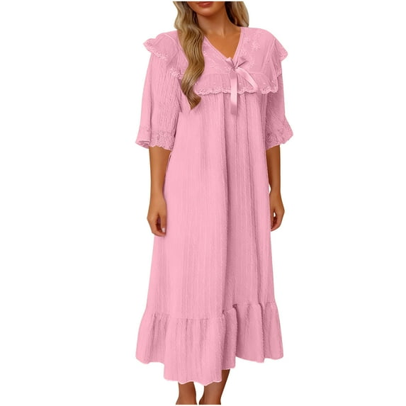 Maplenight Women's Victorian Nightgowns Doll Collar Short Sleeve Sleepwear Ruffle Hem Long Loungewear Vintage Y2k Dress