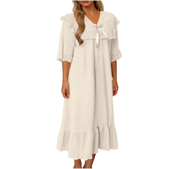 Maplenight Women's Victorian Nightgowns Doll Collar Short Sleeve Sleepwear Ruffle Hem Long Loungewear Vintage Y2k Dress