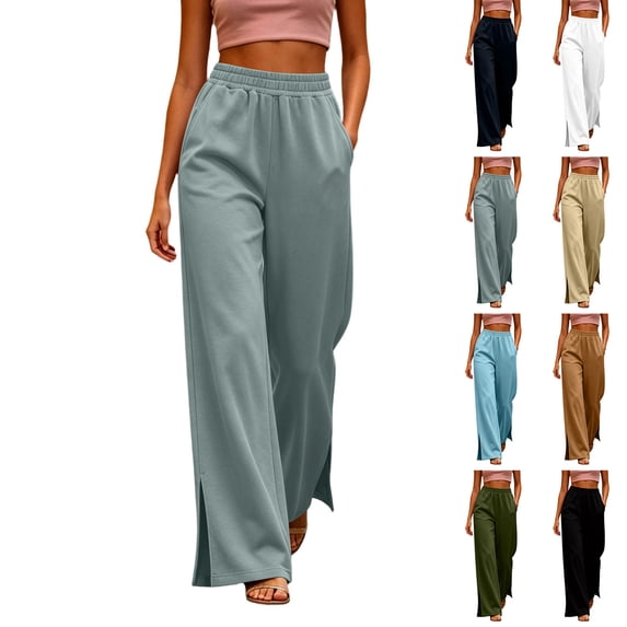 Maplenight Women's Wide Leg Pants with Pockets Elastic High Waist Loose Casual Business Summer Lounge Travel Vacation Trousers
