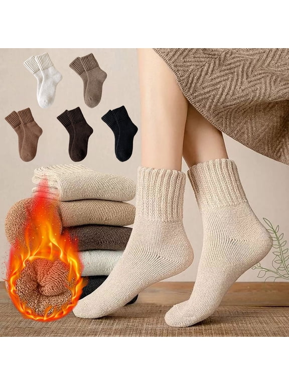 Women's Winter Boots Socks Solid Color Thick Warm Cozy Crew Socks