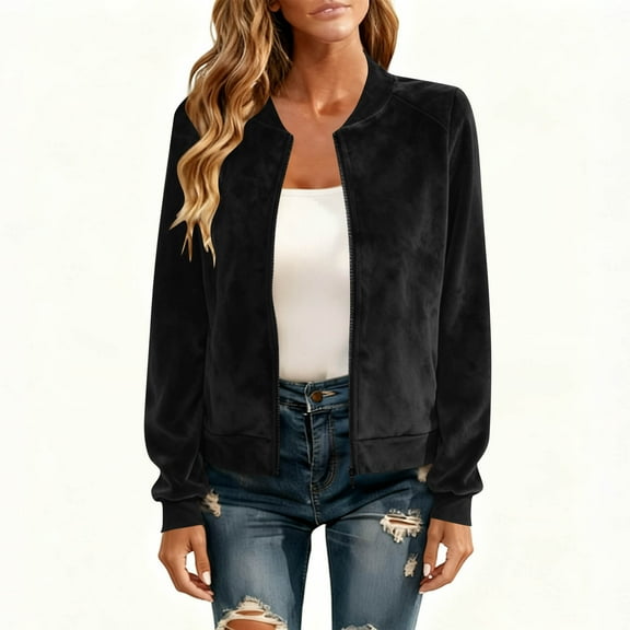 Maplenight Women's Zip Up Bomber Jacket Stand Collar Lightweight Windbreaker Casual Loose Fall Jackets with Pockets