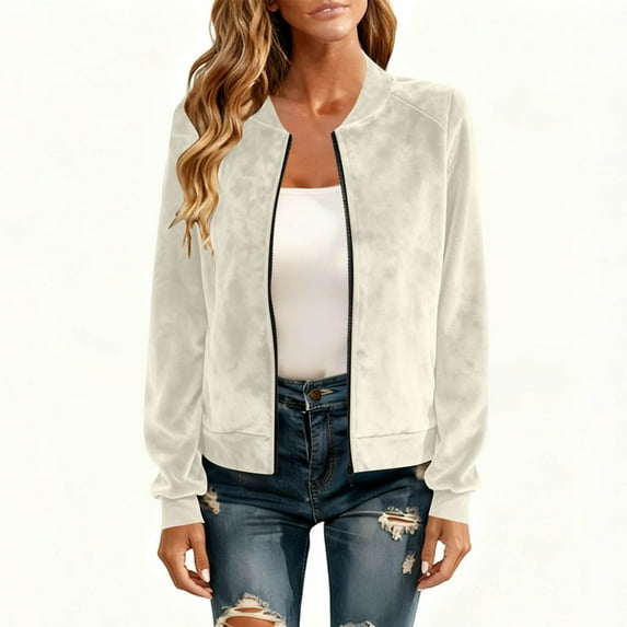 Maplenight Women's Zip Up Bomber Jacket Stand Collar Lightweight Windbreaker Casual Loose Fall Jackets with Pockets