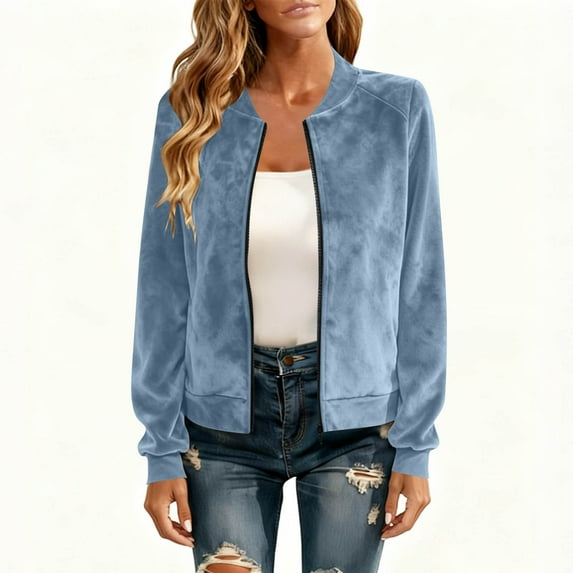 Maplenight Women's Zip Up Bomber Jacket Stand Collar Lightweight Windbreaker Casual Loose Fall Jackets with Pockets