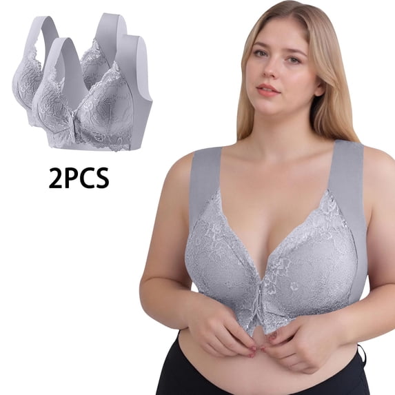 Maplenight Womens 2 PC Bras Wireless No Underwire Front Closure Lace Bralette Full Coverage Support Everyday Bras for Women