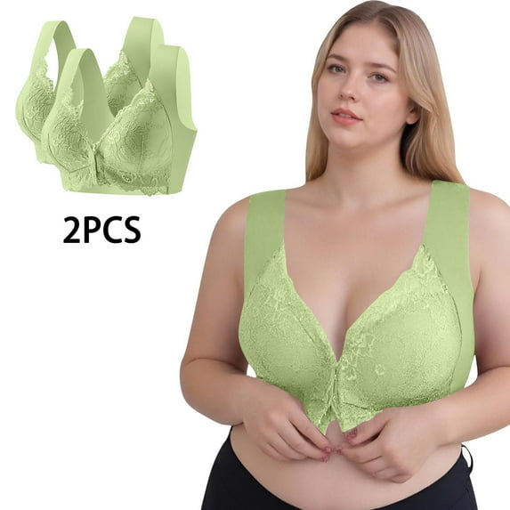 Maplenight Womens 2 PC Bras Wireless No Underwire Front Closure Lace Bralette Full Coverage Support Everyday Bras for Women
