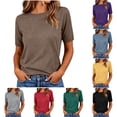 thumbnail image 1 of Maplenight Womens Basic Crew Neck T Shirts Knit Short Sleeve Tops Soft Casual Layering Everyday Office Work Summer Tops, 1 of 6