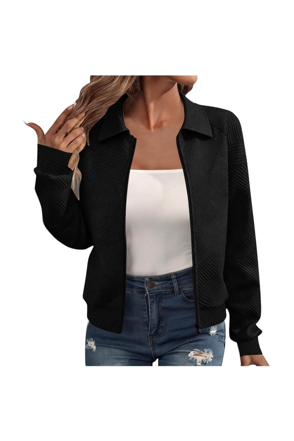 Womens Bomber Jacket Casual Lightweight Winter Jacket Lapel Zip Up Fall Jackets with Pockets